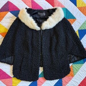 Vintage Persian Lamb Shrug with White Fur Collar